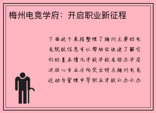 梅州电竞学府：开启职业新征程